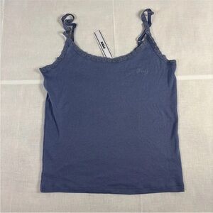Pink Victoria’s Secret Women's Blue Lace Trim Spaghetti Strap Cami Tank Sz M